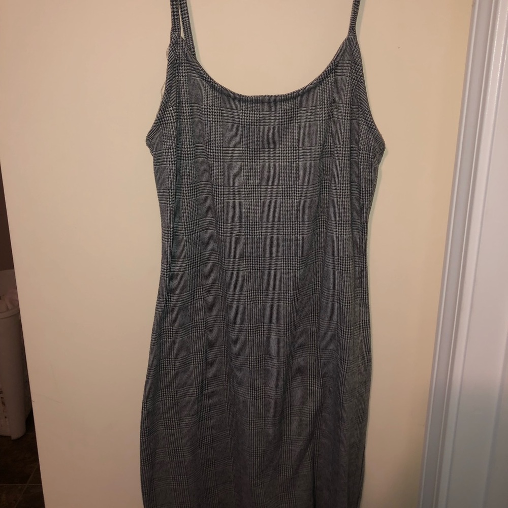 Black, White, and Gray Plaid Mini Dress